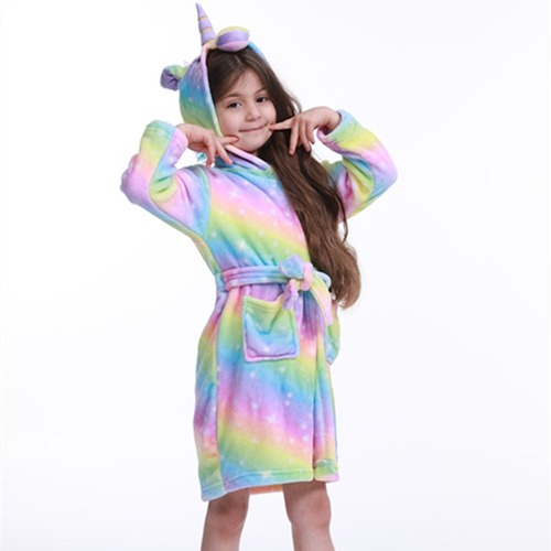 Rainbow Pegasus Children's Fleece Medium Cartoon Children's Homecoming Suit Pajamas Animal Bath Robe