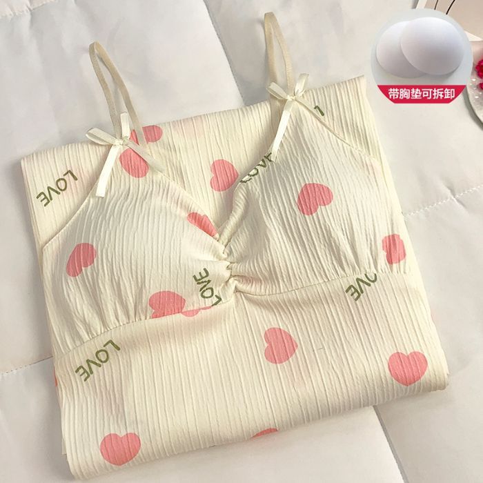 Pijamas transfronterizos mujer verano imitación algodón arrugado tela 150g con almohadilla para el pecho desmontable casual dulce y lindo vestido de longitud media