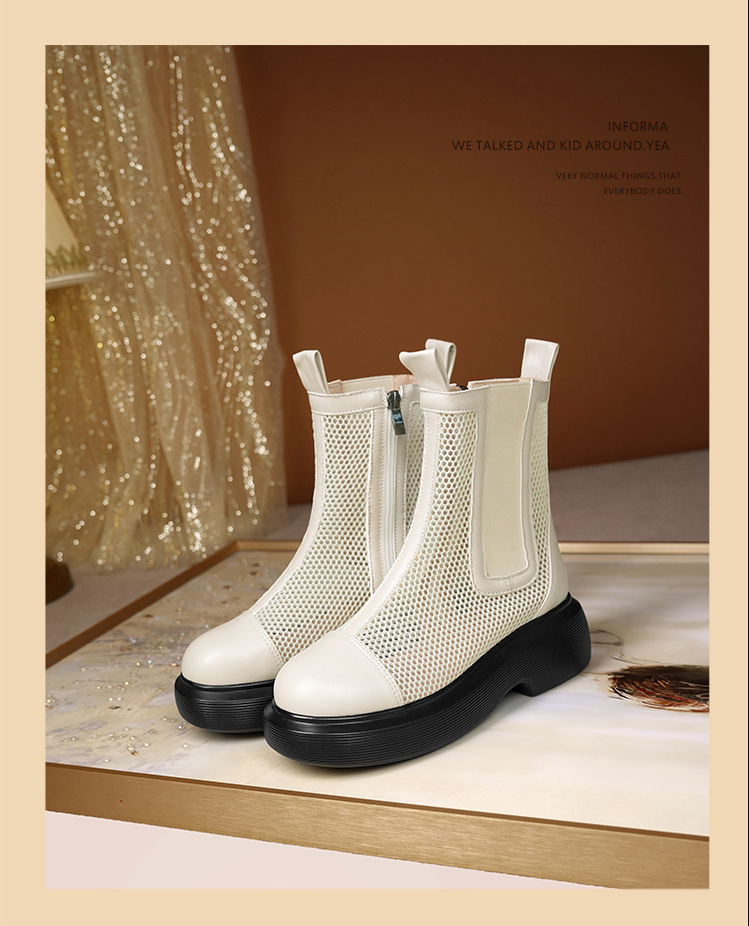 Boot lưới nữ cổ thấp thoáng khí mùa hè phong cách Martin — Màu đen chi tiết 19
