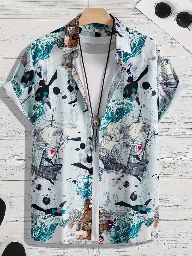 Camisa de manga corta tridimensional de alta calidad transfronteriza 2024 verano casual tendencia de moda de todo fósforo MB1