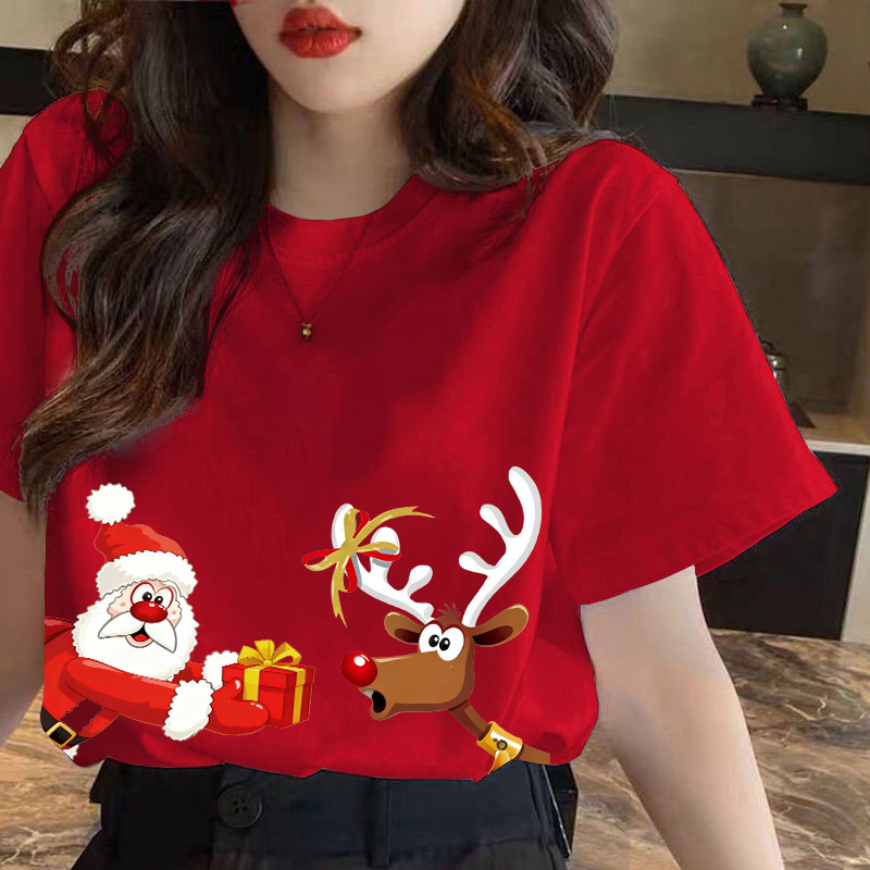 Red Short-Sleeved T-Shirt Women's Santa Claus Clothing 2025 New Hot Style Loose and Versatile Pure Cotton Inner Top Red Short-Sleeved T-Shirt Women's Santa Claus Clothing 2025 New Hot Style Loose and Versatile Pure Cotton Inner Top