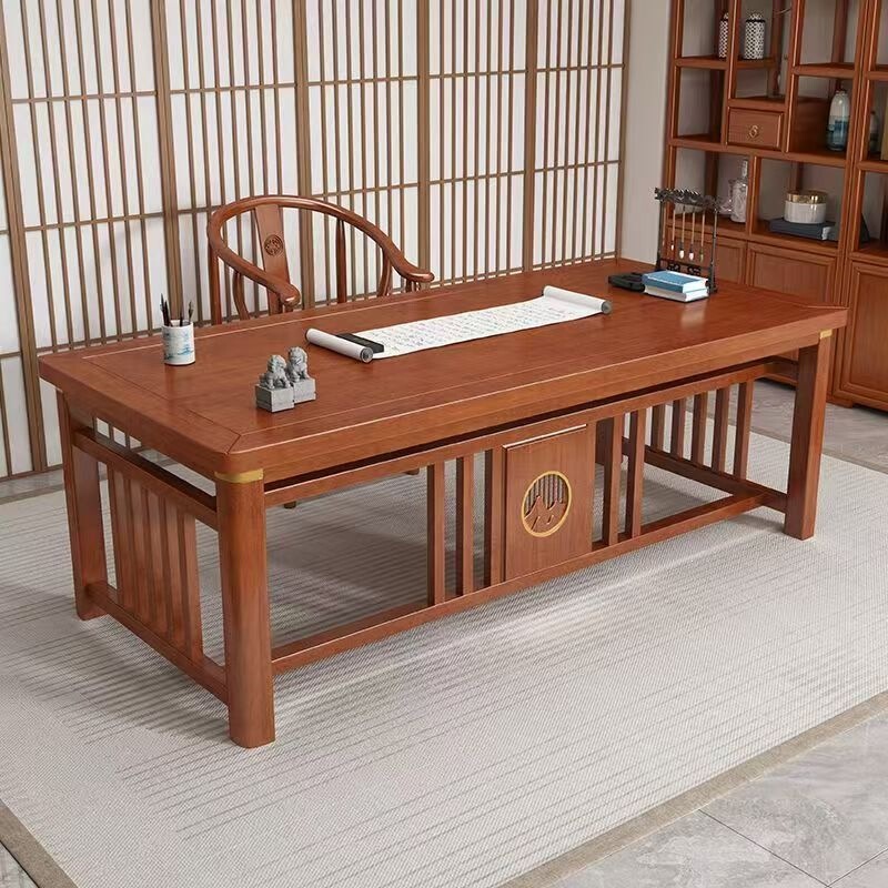 Office desk and chair, solid wood desk, new Chinese-style Mingyue desk, home-use antique writing desk, study room painting table, calligraphy and painting table Office desk and chair, solid wood desk, new Chinese-style Mingyue desk, home-use antique writing desk, study room painting table, calligraphy and painting table