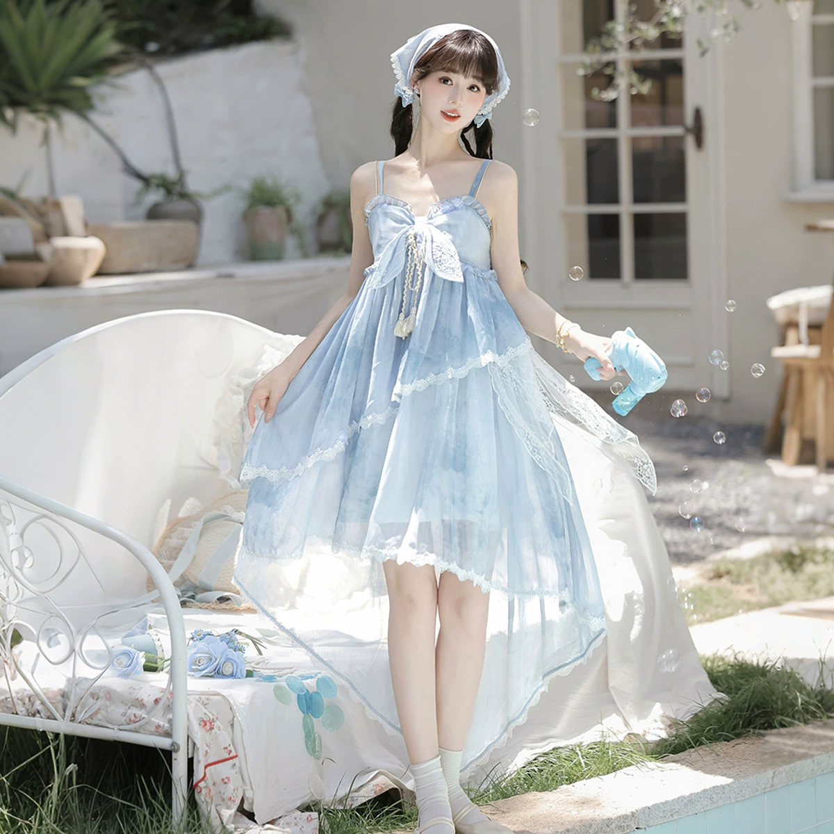 Yimengge оригинальный дизайн Shanye Liuyun в китайском стиле с элементами Хань, новый головной платок в китайском стиле, топ, юбка на подтяжках, костюм 9626