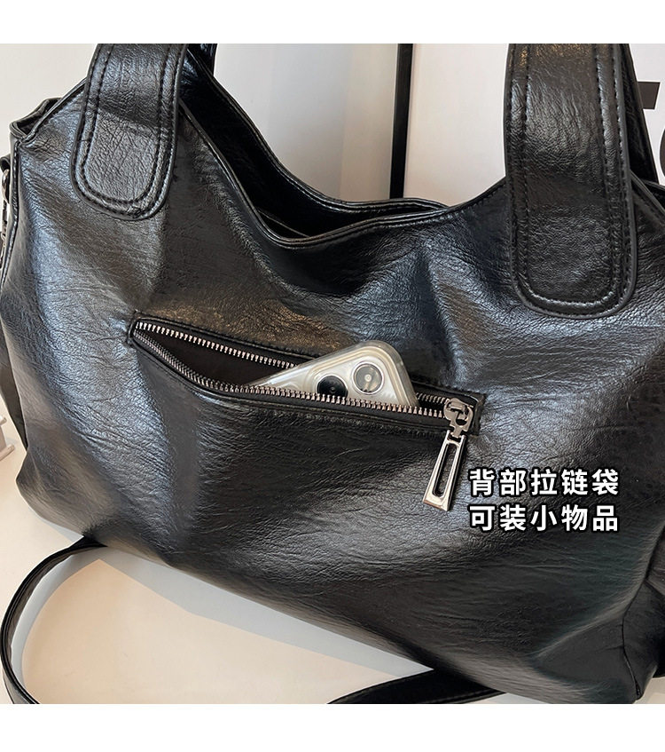 Túi tote nữ dung tích lớn đeo chéo đeo vai phong cách retro, chất liệu PU mềm — Màu cà phê, Màu nâu, Màu đen chi tiết 4