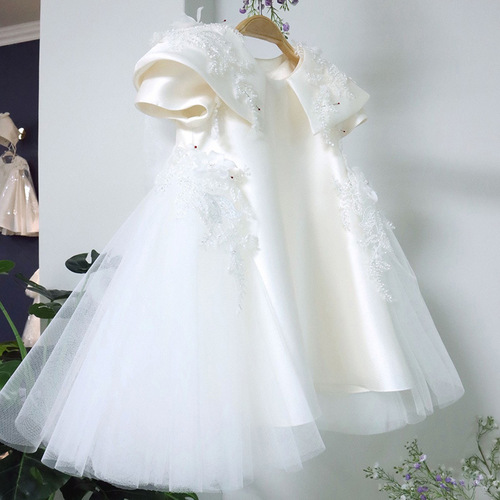 Princess Dress Children's Formal Wear 2024 New Middle and Small Children White Tulle Little Girl Princess Dress Kids