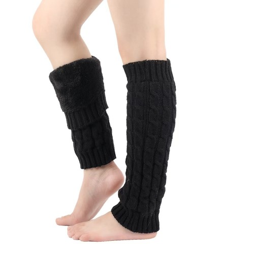 Japanese-style padded fuzzy sock covers for warmth, plush socks for ladies, leg warmers, foot warmers, cross-border knitted cabled warm leg covers