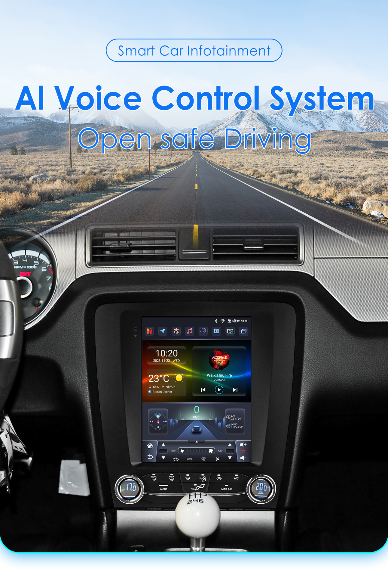 Suitable for 10-14 Ford Mustang Modified Models, Mustang-Specific 9.7inch Vertical Screen Android Large-Screen Navigation Gps