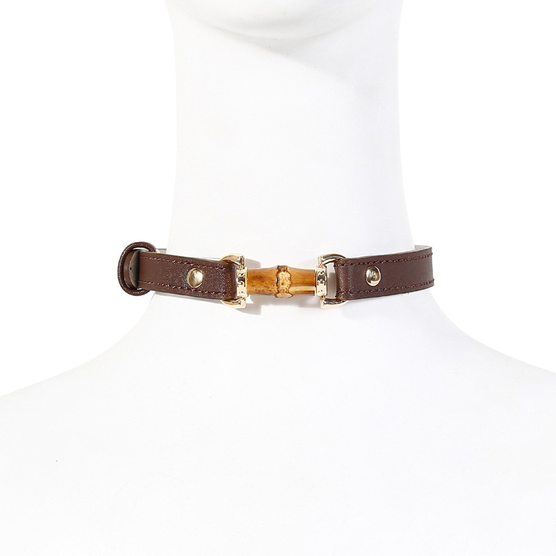 Factory Wholesale Simulated Bamboo-shaped Pin Buckle Adult Sex Goods Neck Cover Leather Collar Female European and American Stage Props