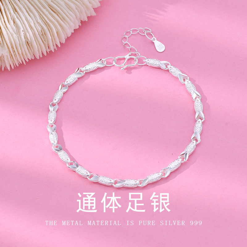 S999 Pure Silver Koi Bracelet Good Luck Landing Bracelet Niche Accessible Luxury Fashion Versatile Sl017 Small Fish Bracelet