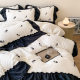 Hepburn Style Ins French Style 100 Skin-Friendly Cotton Four-Piece Set Black Rose Embroidered Wide Edge Lace Quilt Cover Bed 1.8