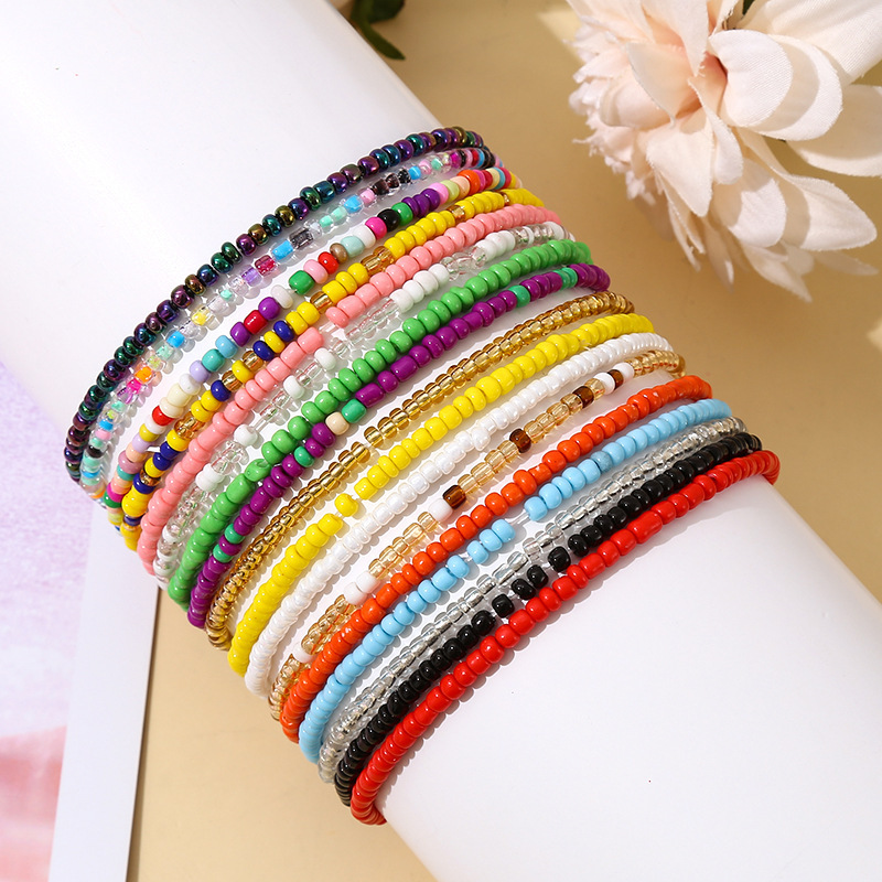 Rice Beads Women's Jewelry European and American Style Glass Bead Bracelet Anklet Custom Bohemian Style Colorful Bead Bracelet Wholesale