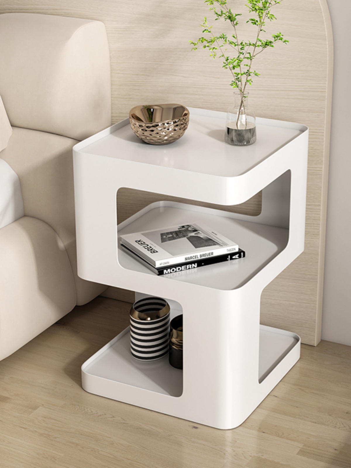 奶油侘寂風極簡沙發邊幾網紅ins 臥室藝術感整裝小巧床頭櫃收納榕