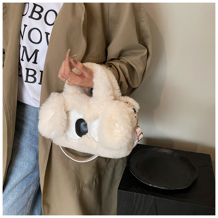 Autumn and Winter Plush 2023 New Cute Big Tote Single Shoulder Crossbody Cross Eyed Puppy Bag_voghion.com