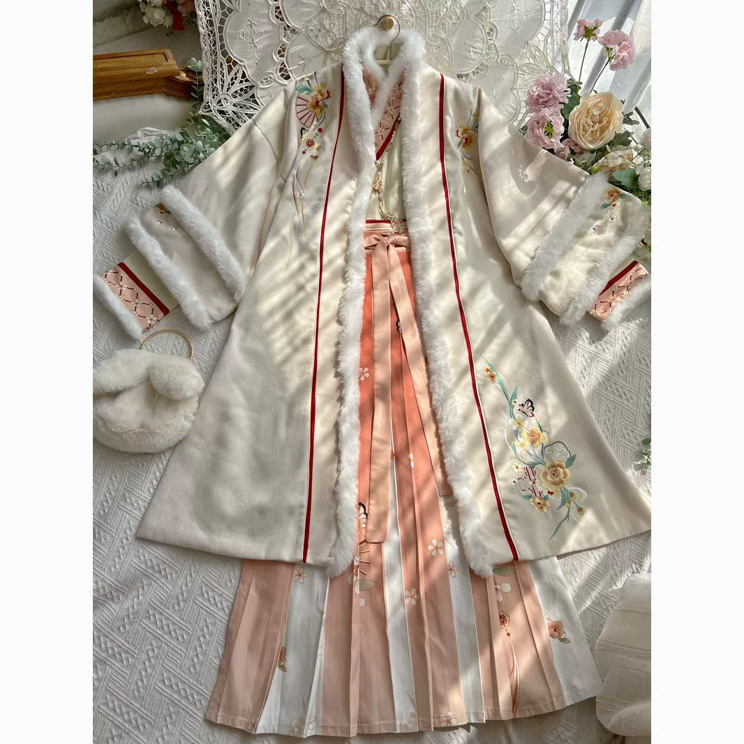 Настоящий зимний Ханьфу, плиссированная юбка, тёплый комплект