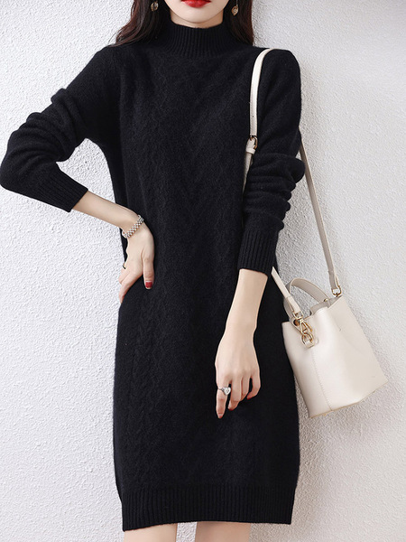 Demi-season woolen design knitted knitted dress