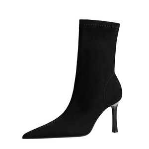 325-8 European and American Style Fashion Simple Super High Heel Thin Heel Short Sleeve Boots Suede Pointed Tip Slim Fit