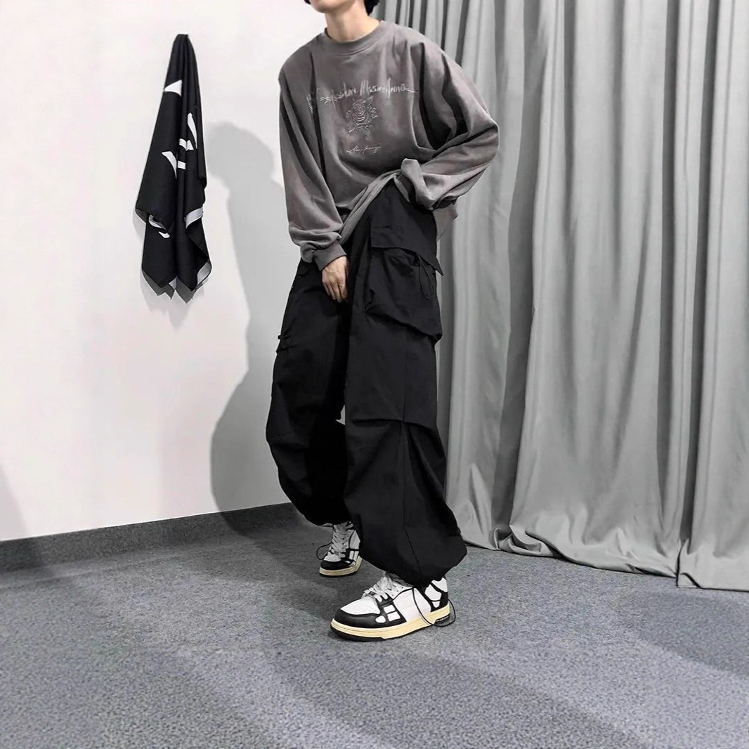 Men's Cargo Pants with Large Pockets, Spring High Street Retro Straight-Leg Paratrooper Pants, American Style Trendy Jogger Casual Long Pants