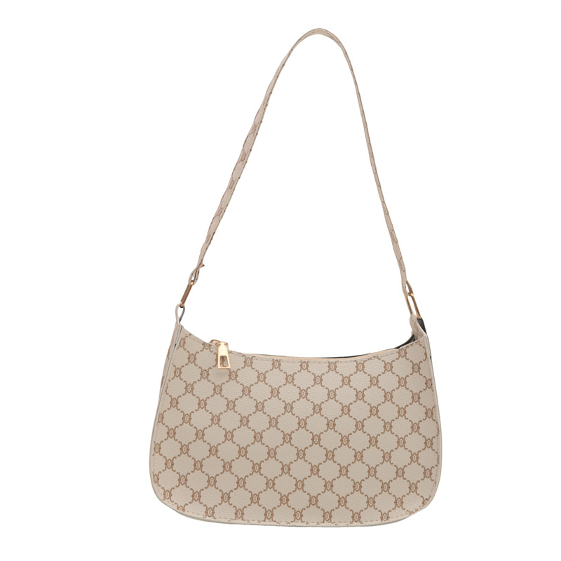 Bolsa de hombro coreana de estilo extranjero con textura de 2024, nueva bolsa de moda de mujer, bolsa de luna media luna, impresión retro, bolsa de tramo pequeño.