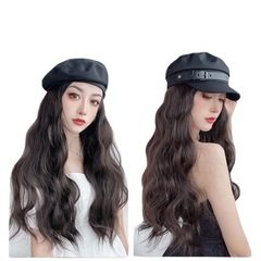 Headwear and Wig Set for Women, All-Season, Fashion Blogger Style, Integrated Wig Hat, Fake Hair, Realistic, Synthetic Fiber, Full Head Cover for Women