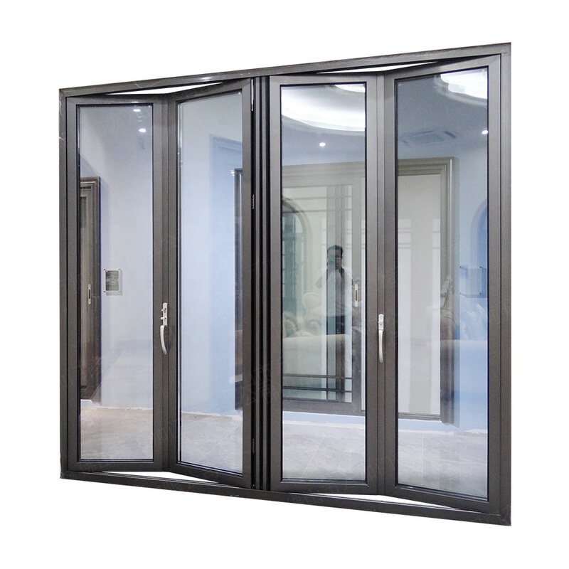 Hurricane Impact Energy Saving Design Double Fold Exterior Aluminum Glass Folding Patio Door Accordion Door