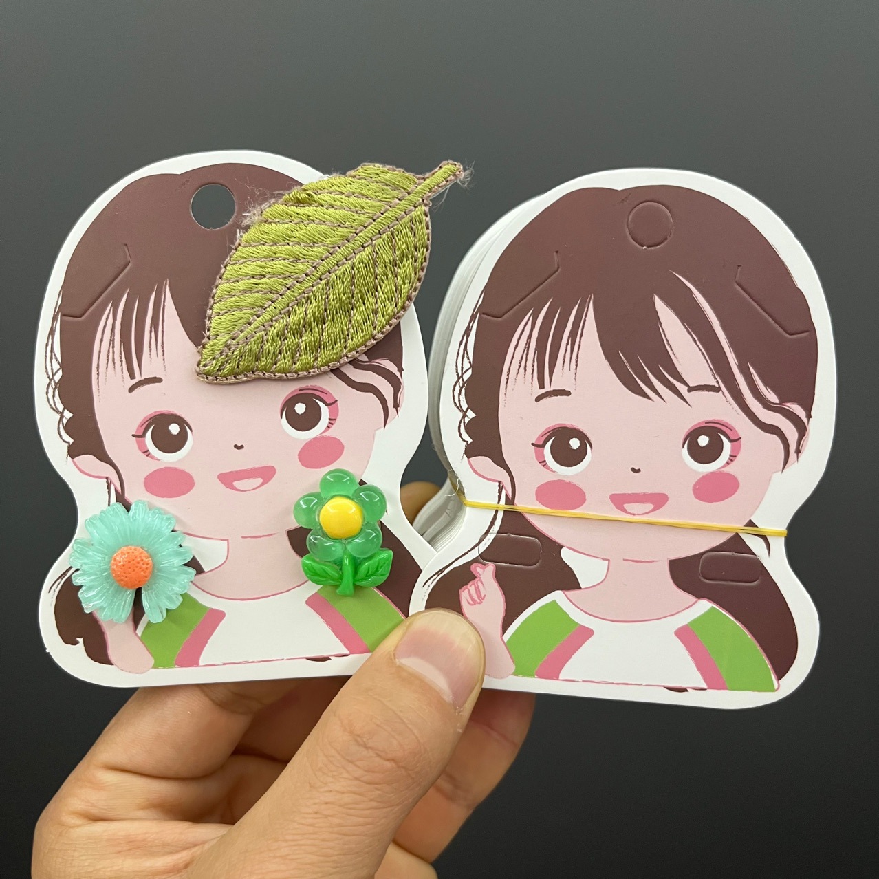 Kp869国潮小女孩发夹皮筋可爱套装包装卡片发圈发卡子吊牌卡片