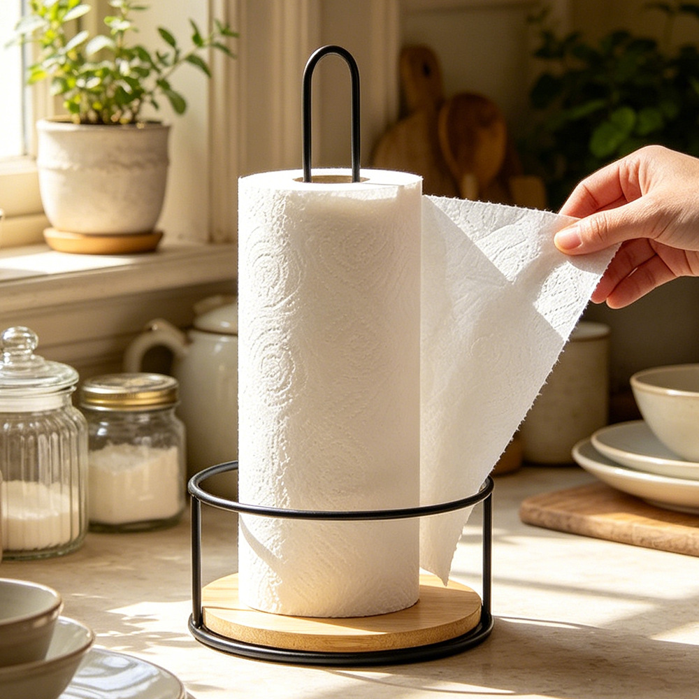 Estante de toallas de cocina de hierro fundido nórdico transfronterizo sin perforación estante de papel vertical de papel de escritorio estante de almacenamiento de toallas de cocina