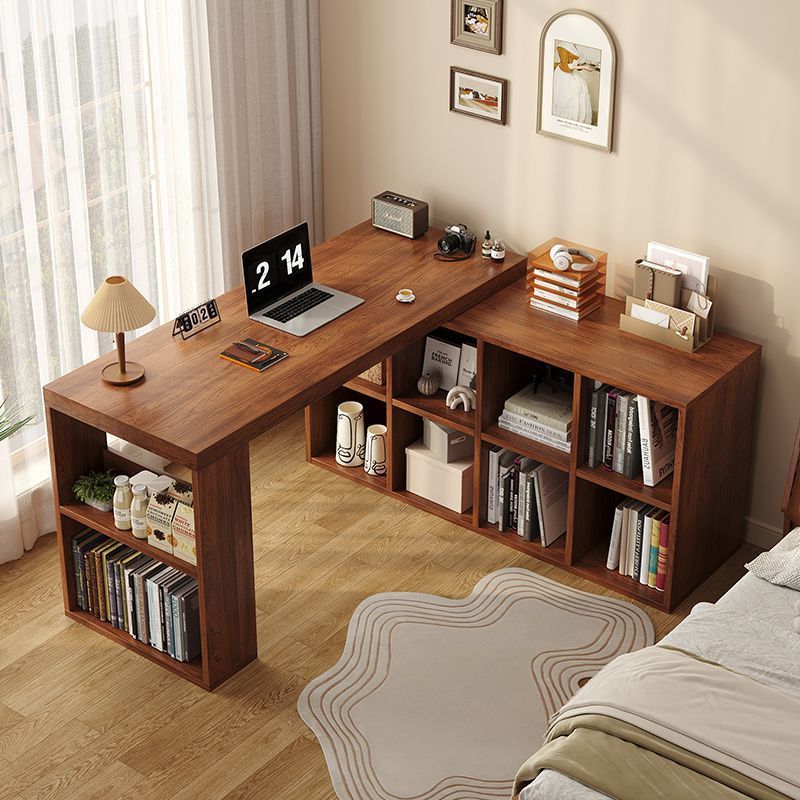 Solid Wood Corner Desk Bookshelf Bookcase Integrated Table Bedroom Home Dresser L-Shaped Corner Computer Desk