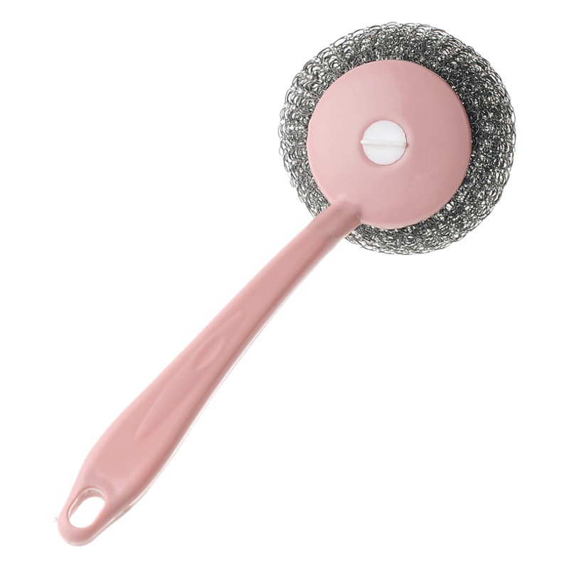 Mango largo cepillo de olla cocina limpieza cepillo de olla bola de acero durable no escoria hogar descontaminación plato cepillo olla artefacto