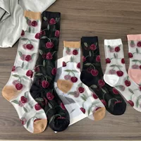 Ультратонкие стеклянные шелковые красные вишни жаккардовые разноцветные летние милые дикие чулки