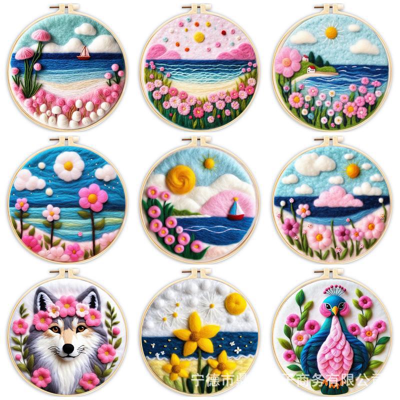 Gatyztory Needle Felting Starter Wool Felt Painting with Embroidery Frame Needle Felting Supplies for Beginners Home