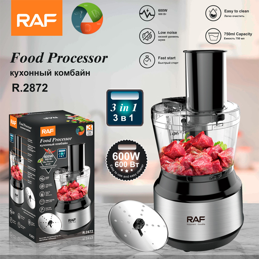 Picadora de carne eléctrica doméstica RAF con enchufe universal, 0.75L, multifuncional, para picar y rebanar carne, procesador de alimentos portátil