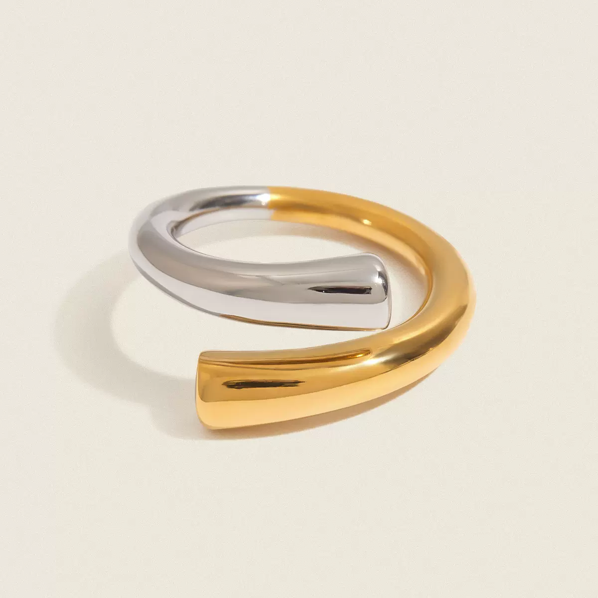 夏凌简约时尚环形双色开口戒指 不锈钢真空镀18K金高级感百搭手饰