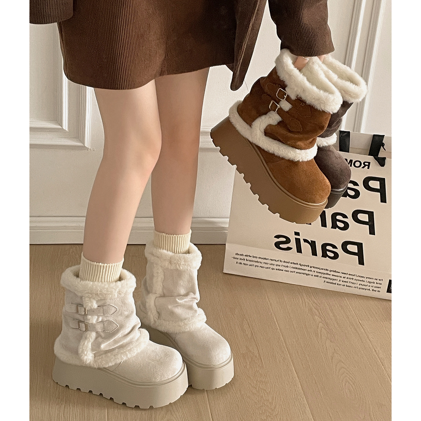 女王范复古白色厚底雪地靴女冬2025新款保暖加绒防滑东北棉鞋子