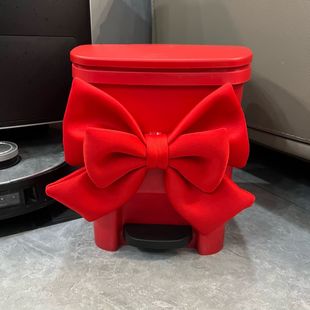 Bow Red Trash Can for Wedding, Large-Capacity Storage Bucket with Lid, Bride's Dowry Items, High-Looking New Style