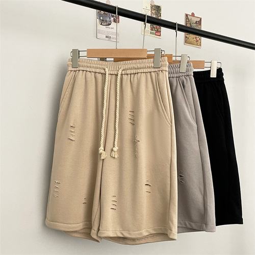 Summer Ripped Casual Shorts for Men, American Streetwear Trend Brand Loose Sports Pants, Fashionable and Versatile Basketball Five-Pocket Pants