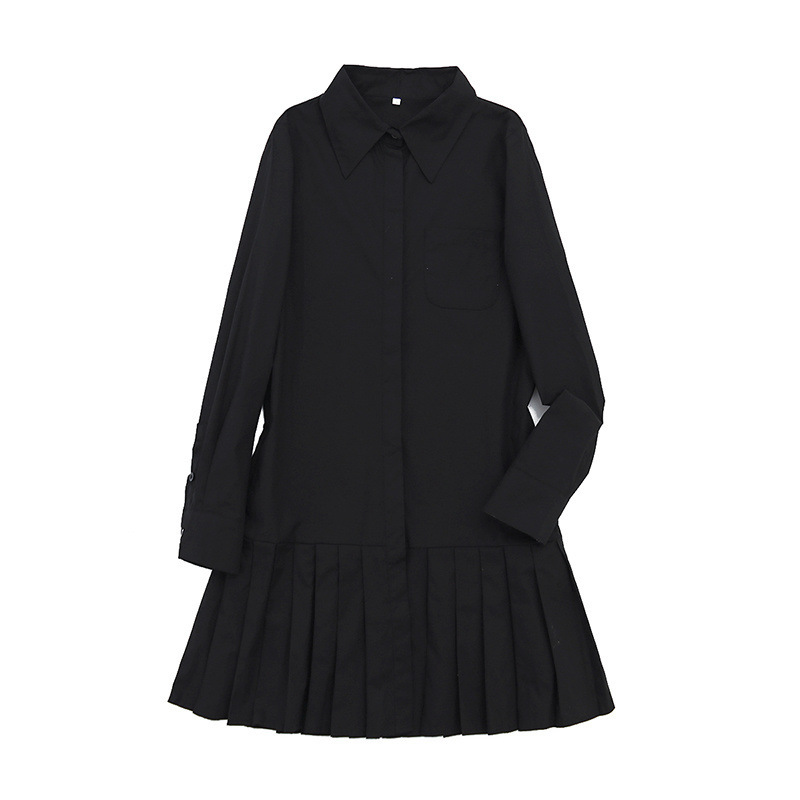 UC & ZA欧米クロスボーダー速売通女装ファッションデザイン感百タック長袖シャツスカートショートワンピース|undefined