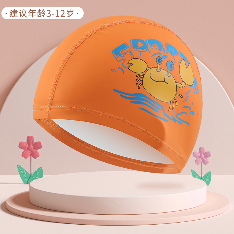 Logo personalizado sombreros de natación para niños recubiertos PU dibujos animados lindos niños y niñas impermeables gorras de protector de orejas fábrica directa