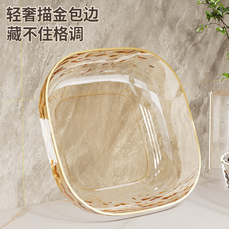 水波模様のフルーツプレート、リビングルームのコーヒーテーブル用、軽食やスナックプレート、透明で金縁の高級感のある大容量キャンディプレート、軽やかな高級感|undefined