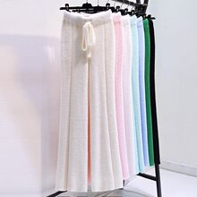 加绒加厚水貂绒微喇叭针织休闲裤子女春夏垂坠感阔腿毛线拖地长裤