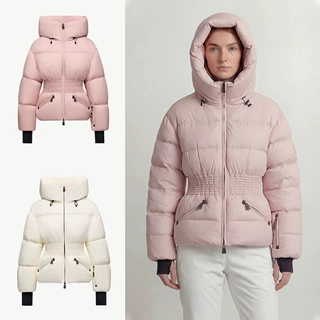 2026冬季新款小众韩版粉色长袖收腰连帽羽绒服短外套保暖滑雪服女