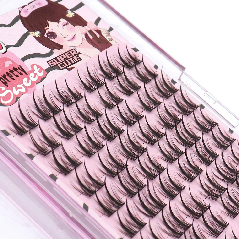 Cluster false eyelashes, double‑pointed wheat‑ear style, natural segmented pre‑made clusters