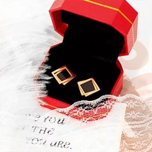 韓國氣質幾何黑菱形耳環玫瑰金鈦鋼耳釘個性潮人防過敏學生飾品女