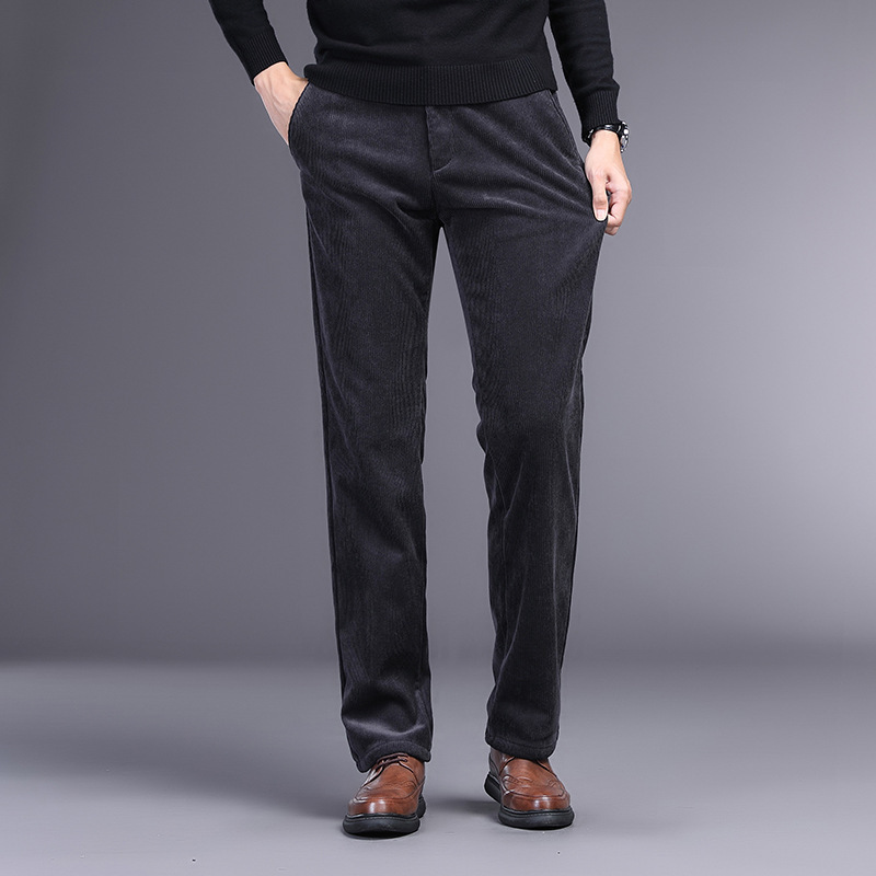 Pantalones casuales de negocios ligeros de pana de alta calidad pantalones de traje de otoño e invierno para hombres pantalones de hombre forrados de lana engrosados de mediana edad y ancianos