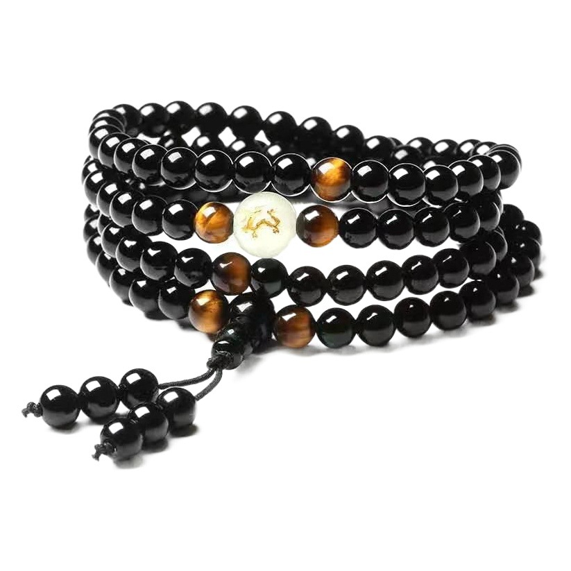 Women's bracelet Korean-style trendy men's obsidian 108-piece couple's multi-layer twelve Zodiac luminous beads bracelet jewelry