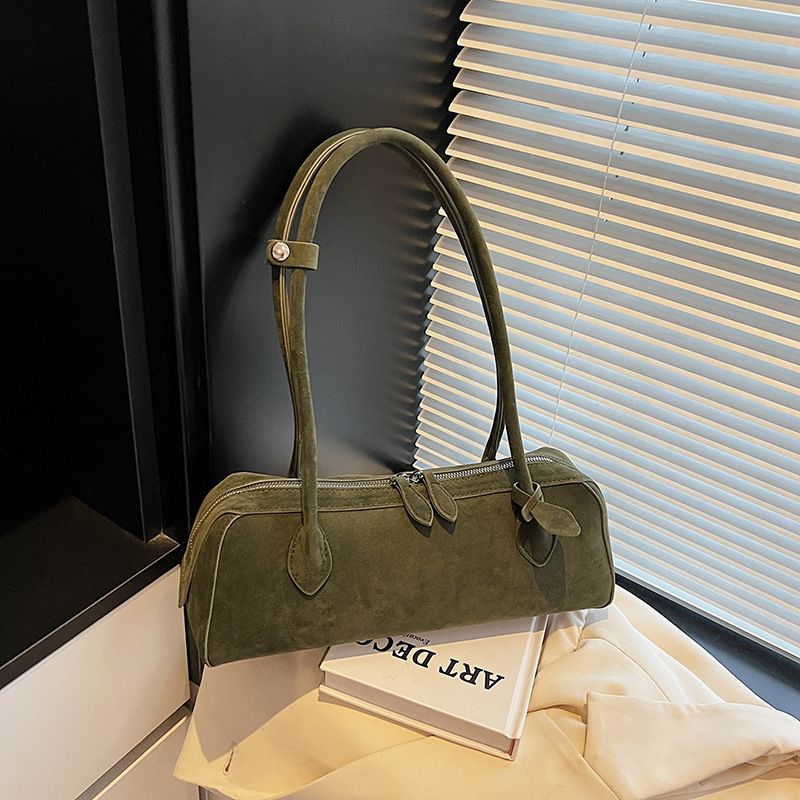 Suede Baguette Bag Korean Minimalist Handbag Autumn New High-End Retro Shoulder Underarm Bag - Thumbnail 8