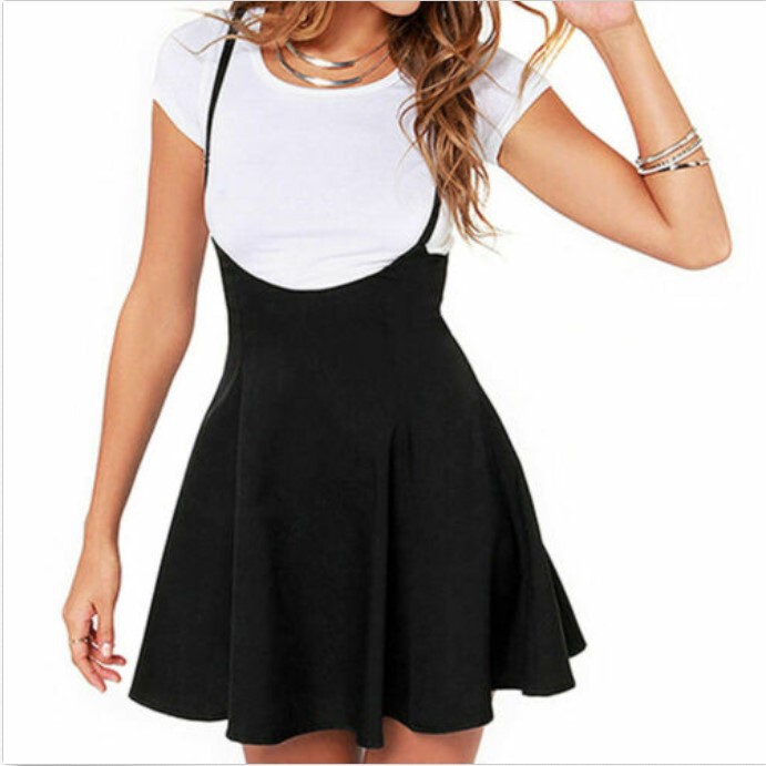 2022 suspender mini skirt stretch high waist skater skirt flared pleated dress