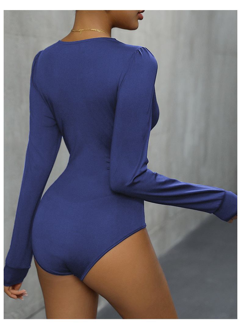 Solid Color Lace Stitching Elegant Long-sleeved Slim Fit Jumpsuit_voghion.com