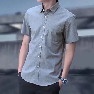 Summer thin men's short sleeve shirt wholesale 2023 new loose solid color shirt men's half sleeve clothes Joker