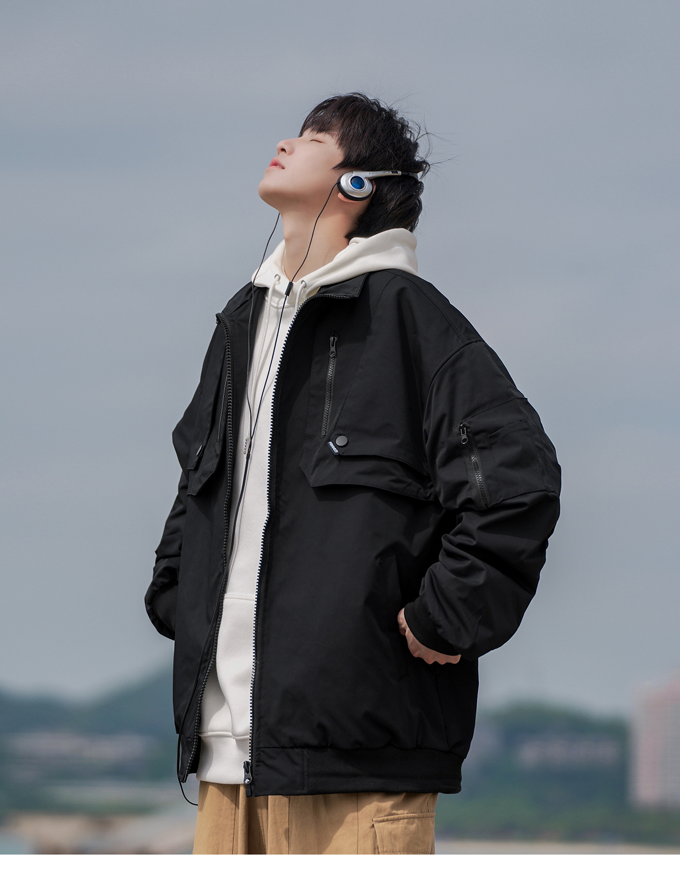 Stand up collar flight jacket for men, spring and autumn loose casual letter embroidery design, motorcycle suit_voghion.com