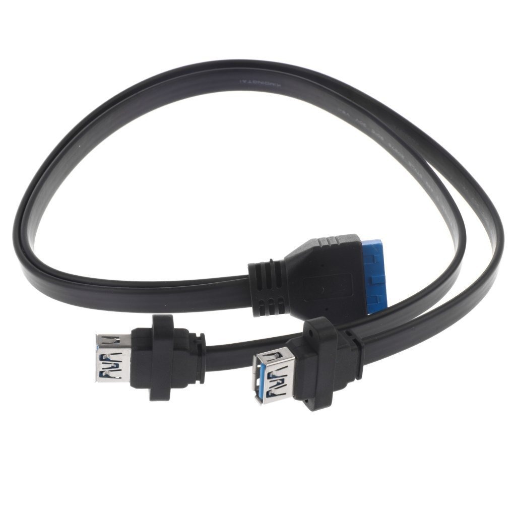 机箱USB3.0扩展线 20pin母转双AF母口 3.0扁线一分二转换延长线